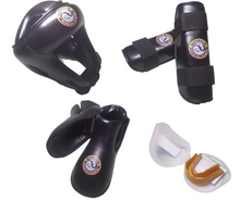 Load image into Gallery viewer, Sparring Bundle - Headguard, Gum Shield, Shin Pads &amp; Full Contact Boots